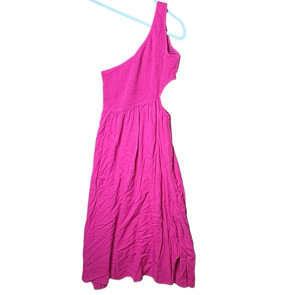 Anrabess One-Shoulder Hot Pink Sleeveless Midi Dress Medium Babydoll Y2K - Picture 3 of 8